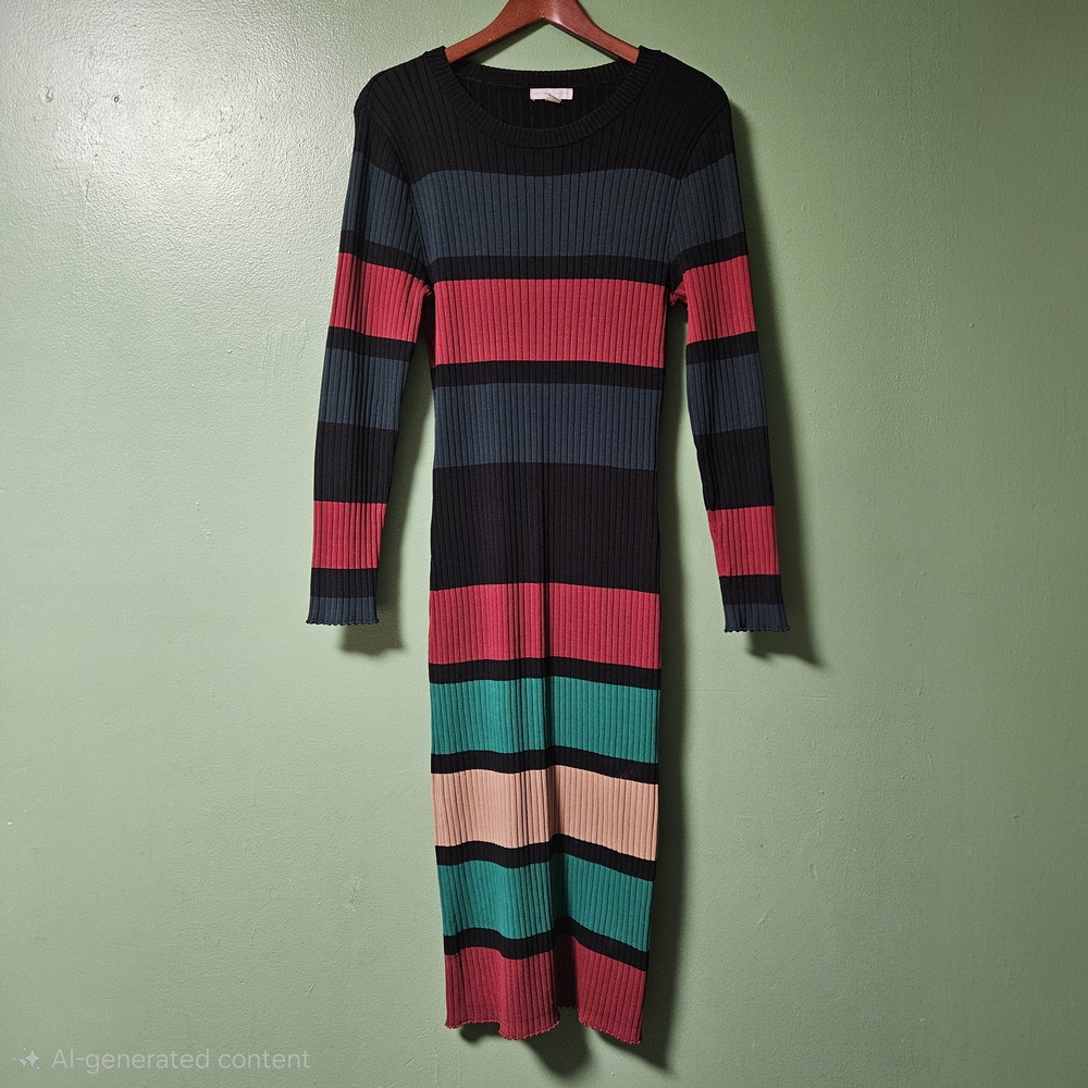 New York &‎ Company Fall Color Ribbed Striped Long Sleeve Sweater Dress